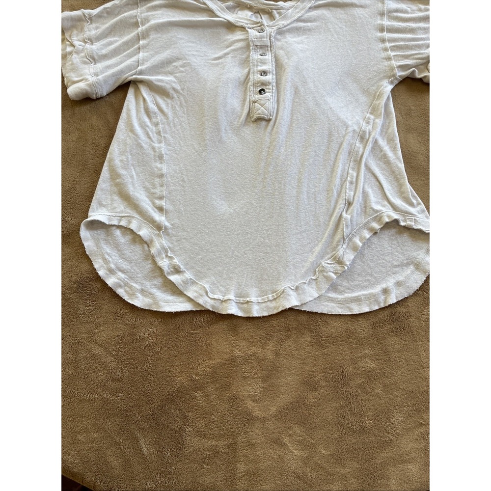 Free People Women's Top Medium Cream Heritage Slub Henley Granola Girl Oversized - Picture 9 of 14